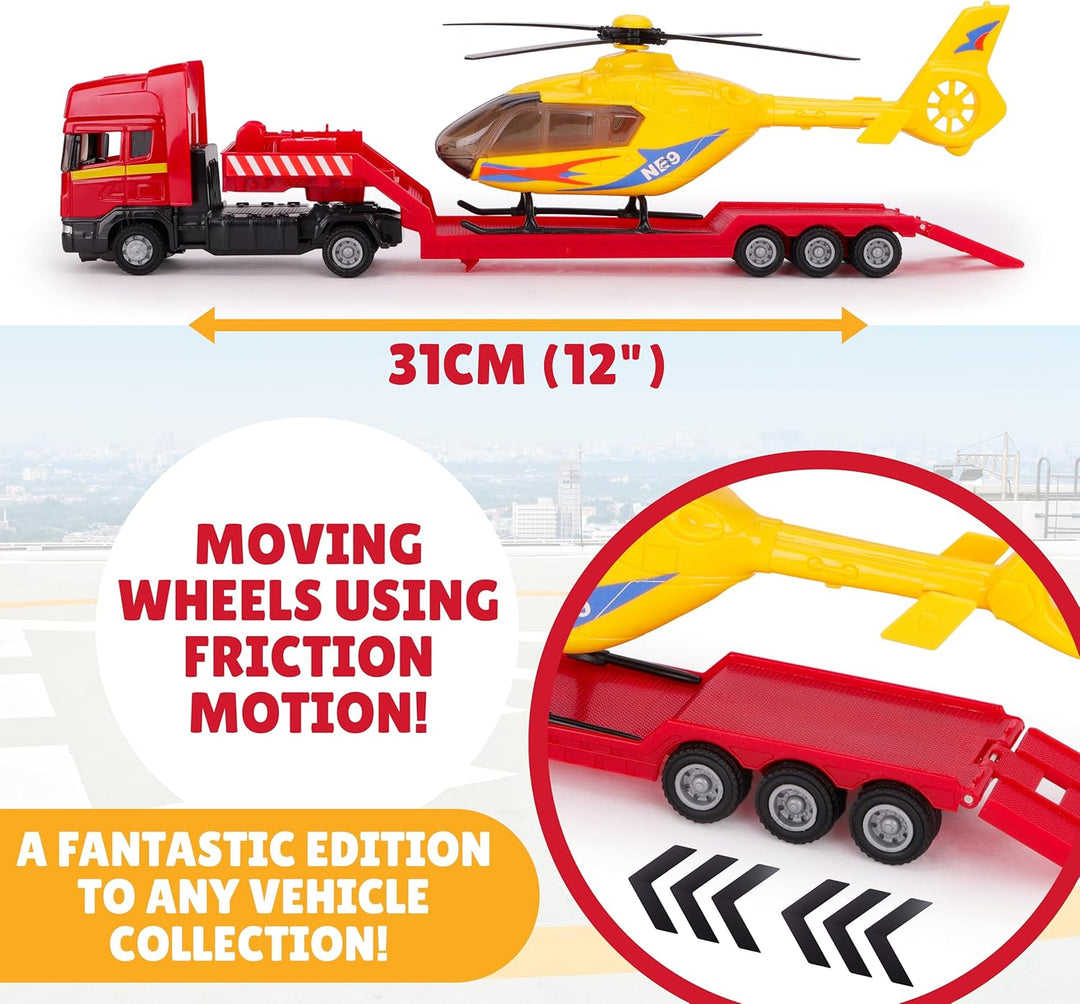 Toyland® Scania Pritschenschlepper mit Hubschrauber - Massstab 1:48 - Freilauf - Transportspielzeugs