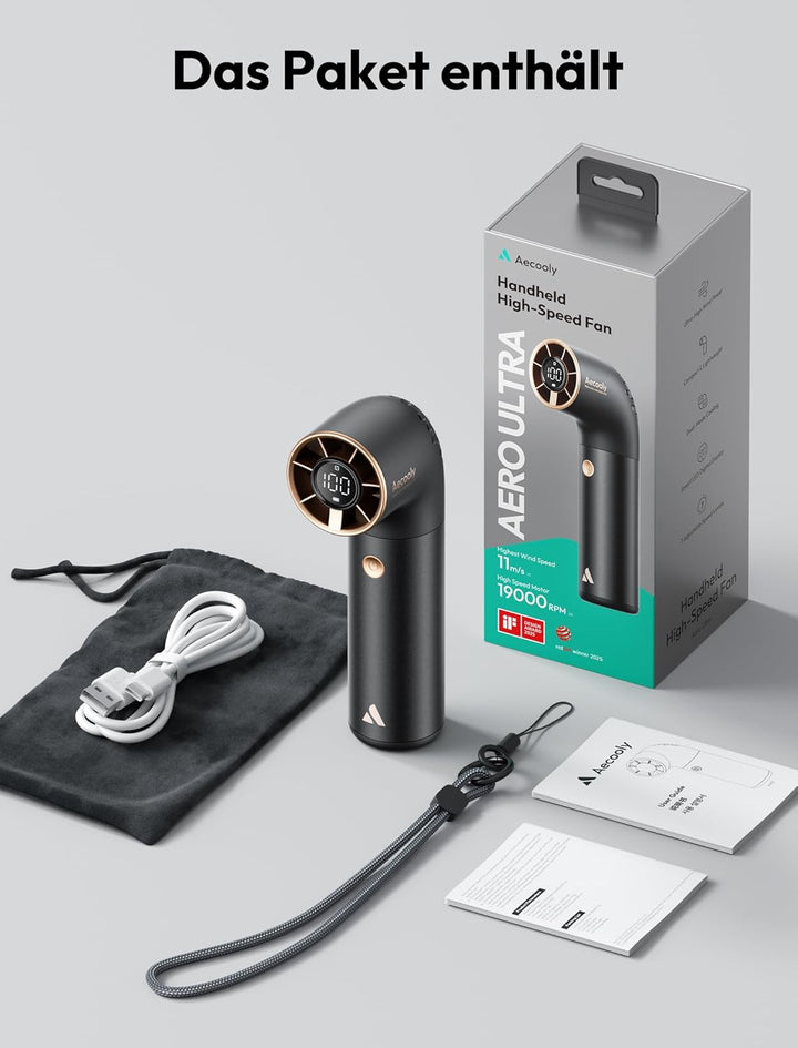 Aecooly Tragbarer Handventilator, Leistungsstarker Turbo-Mini-Ventilator, 19000 U/min High Speed Aer