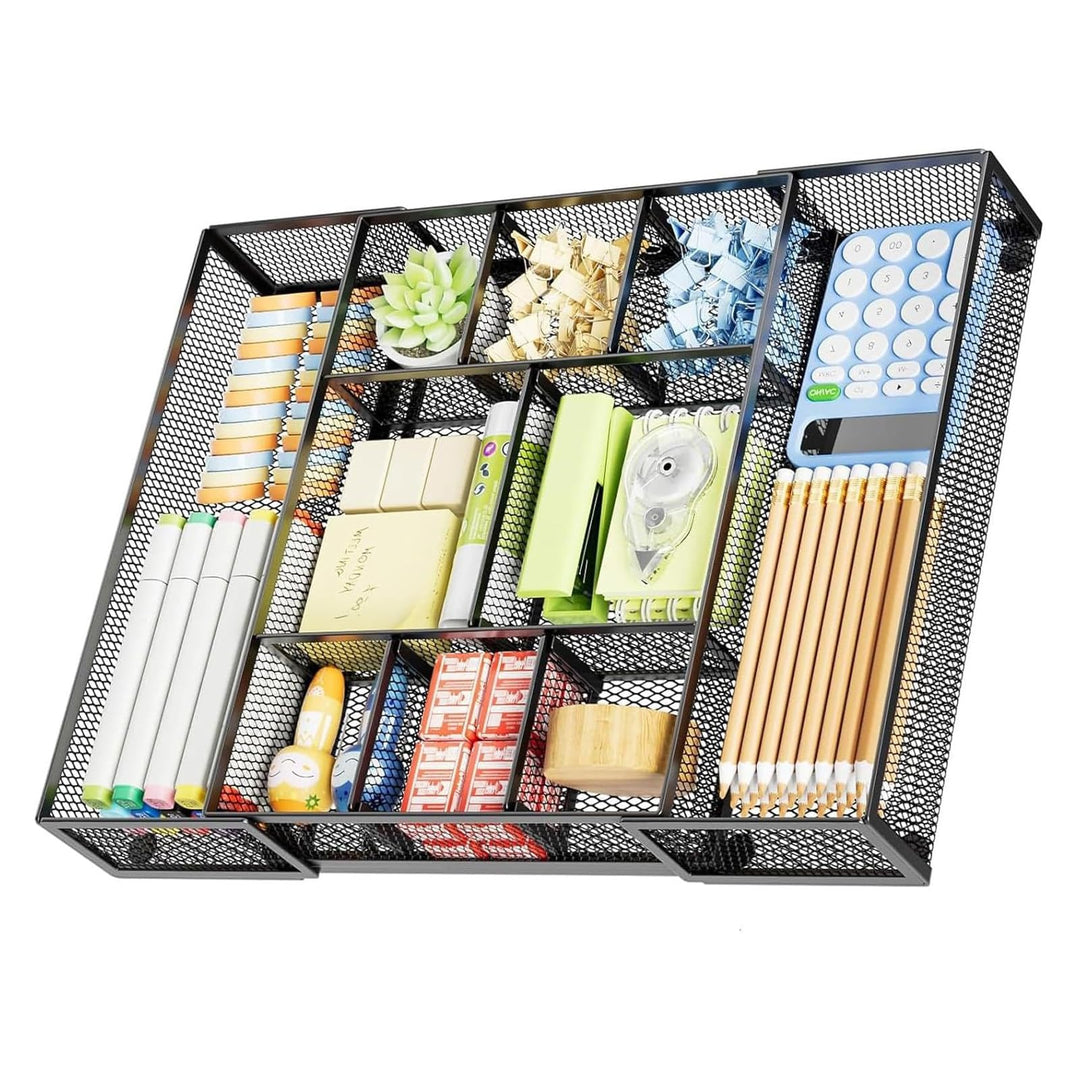 Marbrasse Schreibtisch Organizer mit Schubladen,Netz Schubladenbox mit 10 Verstellbaren Fächern und