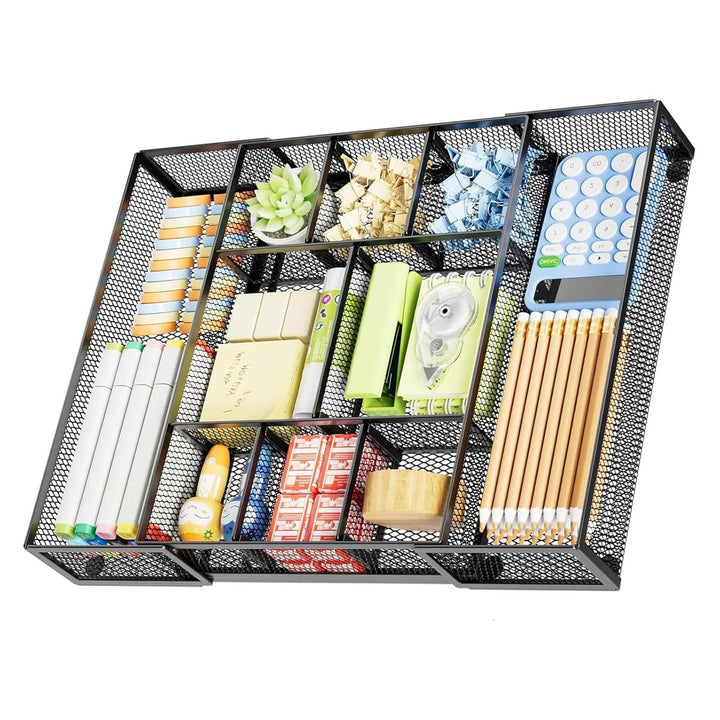 Marbrasse Schreibtisch Organizer mit Schubladen,Netz Schubladenbox mit 10 Verstellbaren Fächern und