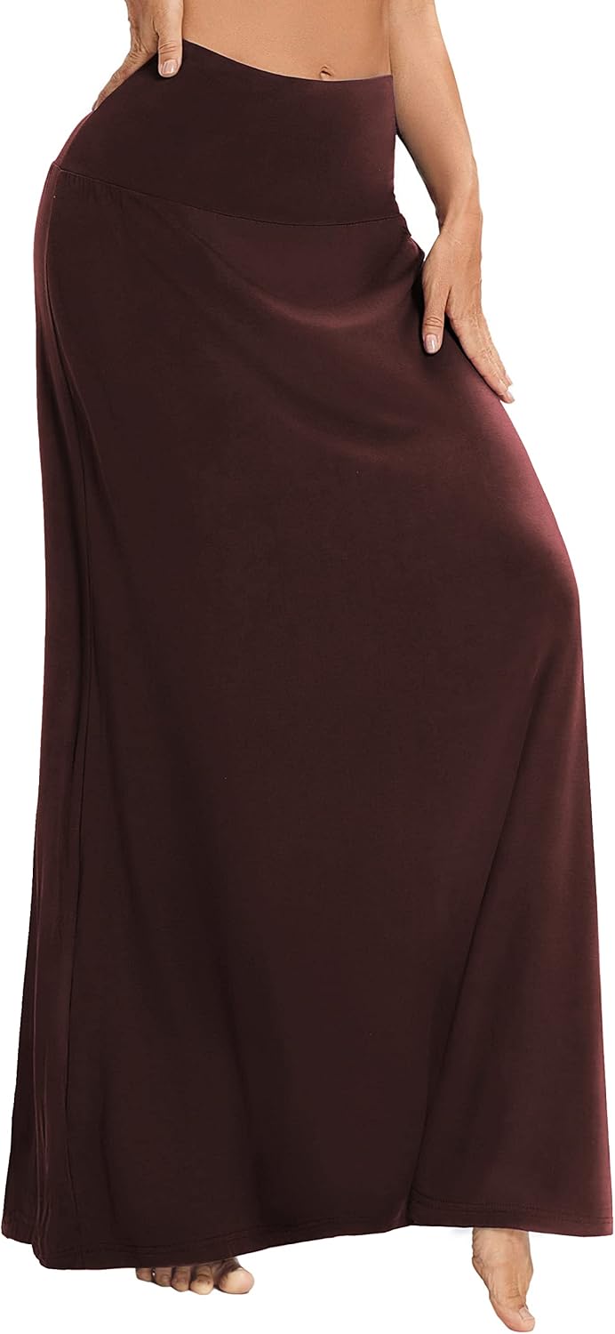 Damen Sommer Hohe Taille Boho Yoga Maxi Rock Elastisch Pull On Lang Röcke S Dunkelbraun, S Dunkelbra