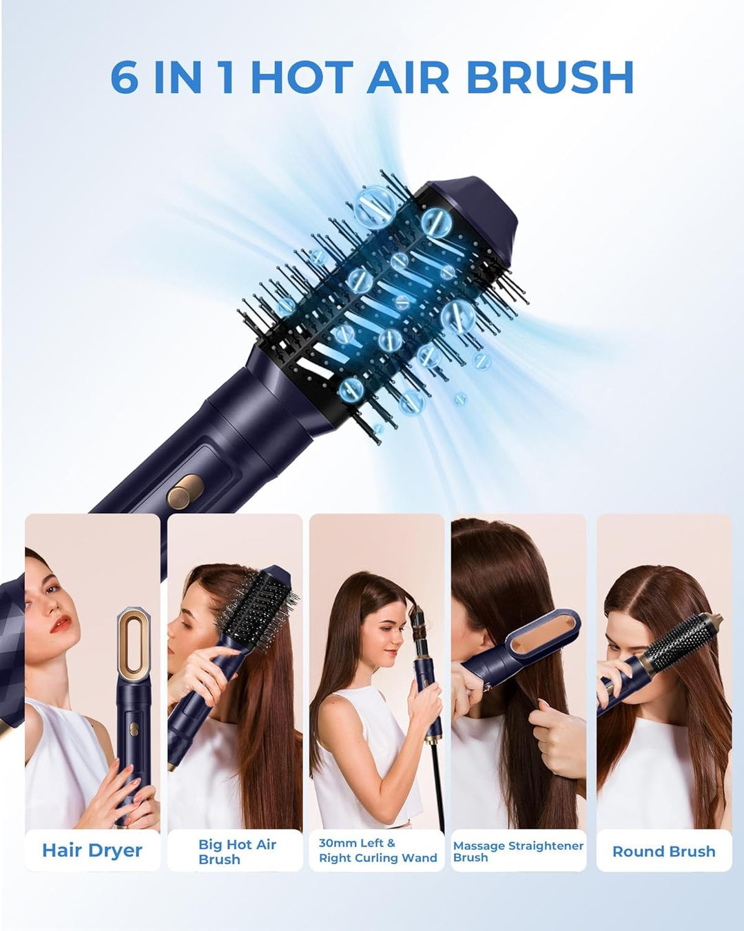 Airstyler 6 in 1 mit Luft-Lockenstab 1000W Ionen Haartrockner Hairstyler Warmluftbürste Rundbürstenf