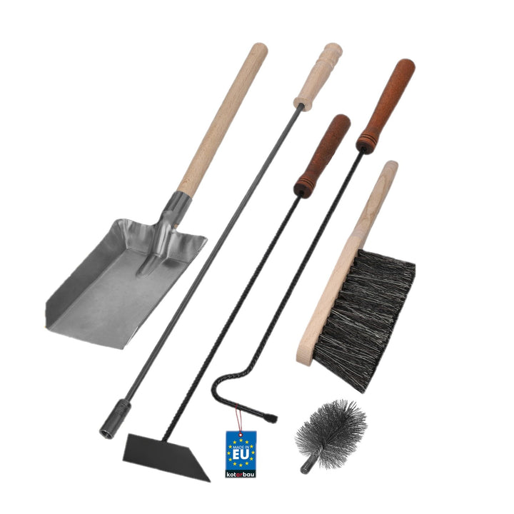 KOTARBAU® Kaminbesteck 5er Set mit Schürhaken Besen Schaufel Kaminbesen Besenstab mit Holzgriff Kami
