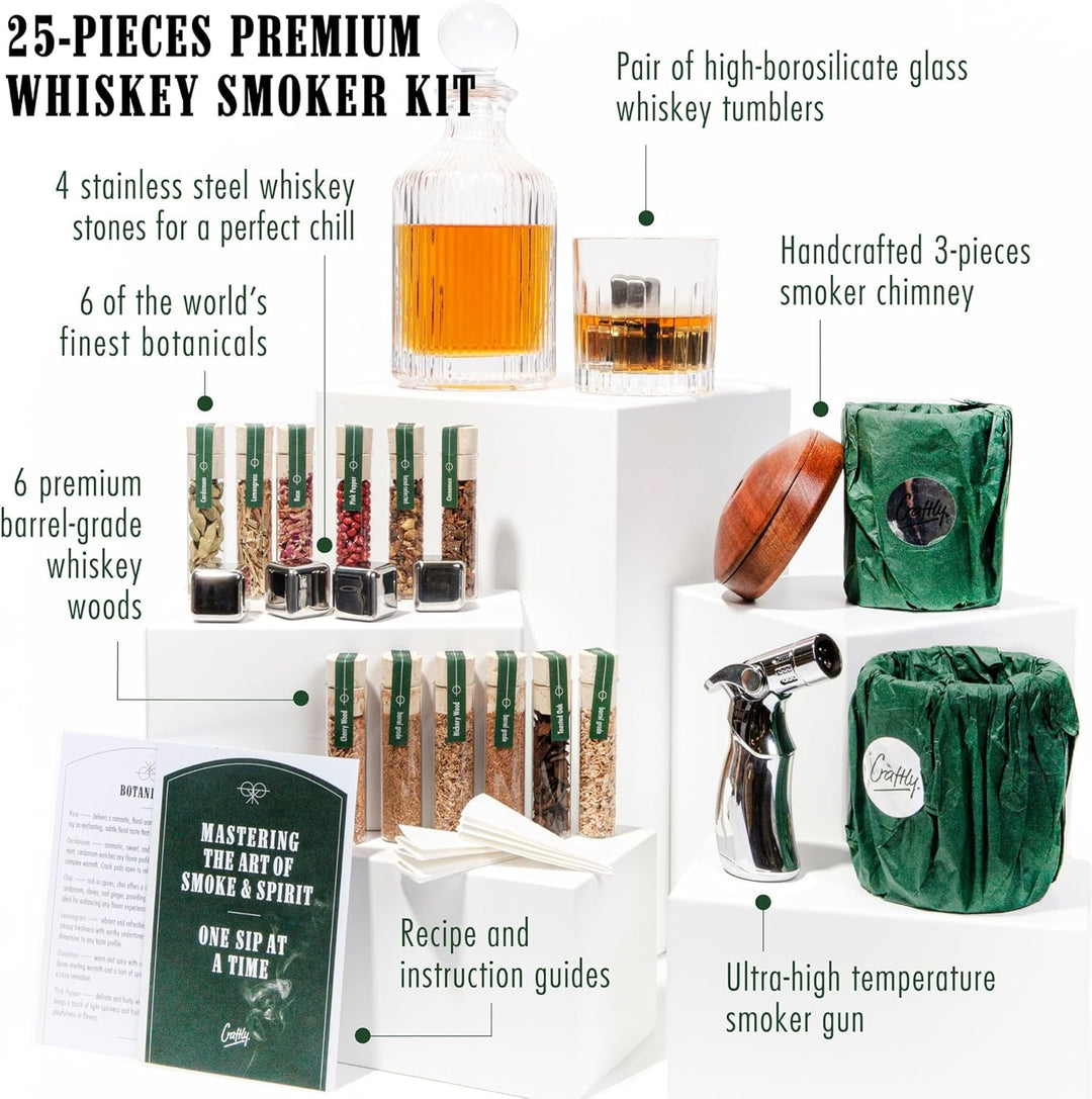 DIY Whiskey & Cocktail Smoker Kit - Premium Wood & Botanical Smoking Kit - Includes 6 Wood Chips, 6