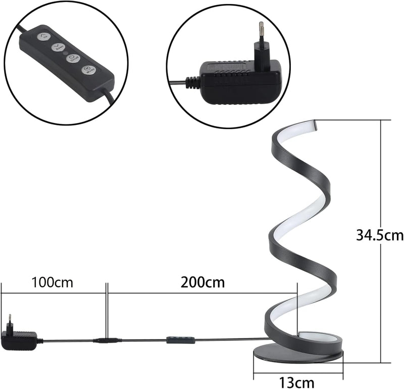 CBJKTX LED Tischlampe dimmbar Wohnzimmer Tischleuchte Schwarz - 10W Moderne Nachttischlampe mit Scha