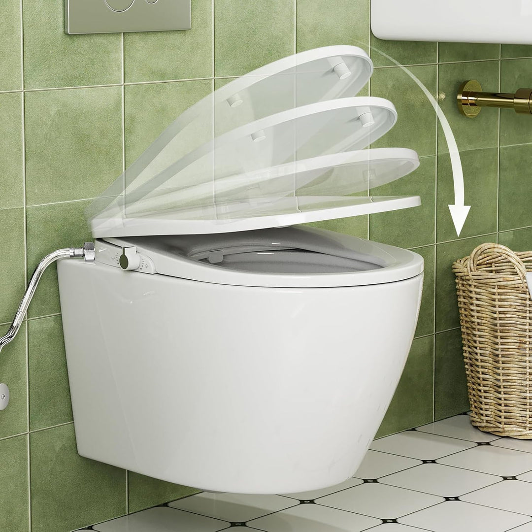 Dusch WC Sitz mit Bidet Funktion, Bidet Aufsatz für Toilette ohne Stromanschluss, Toilettendeckel mi