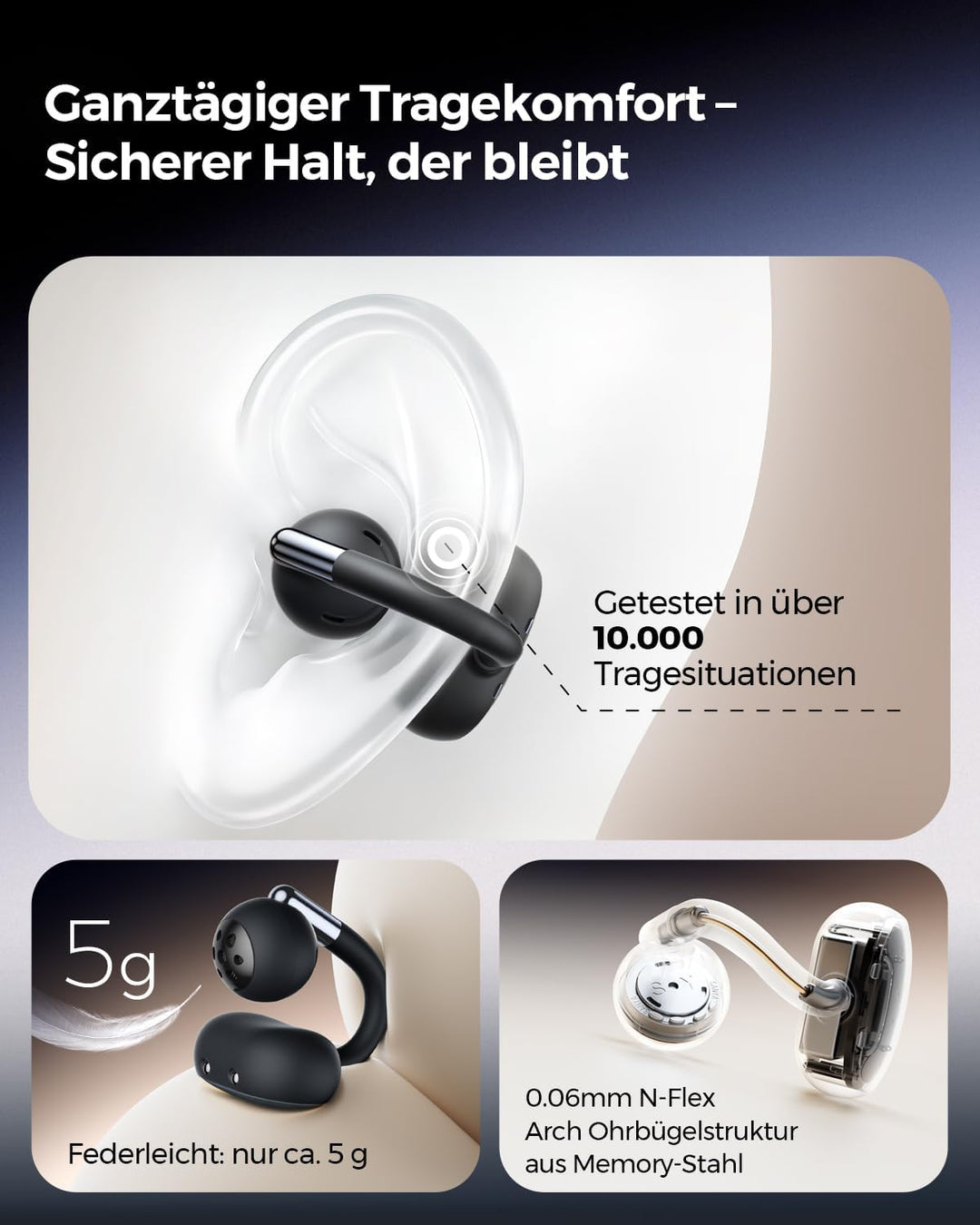 SoundPEATS Clip1 Open Ear Kopfhörer, Hi-Res LDAC Clip On Kopfhörer, 40 Std. Akku Schnellladung, Dolb