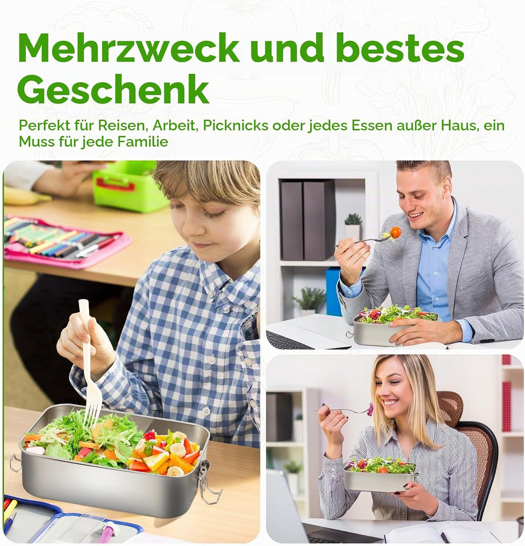 2 Pack 1400/850ml 304 Edelstahl Lunch Box und Lebensmittelbehälter mit Deckel Auslaufsicheres verste