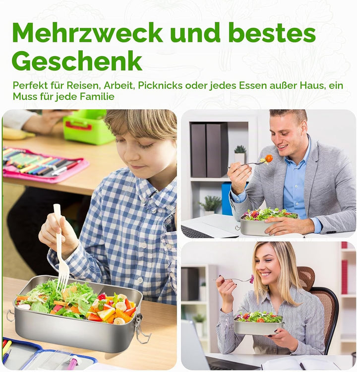 2 Pack 1400/850ml 304 Edelstahl Lunch Box und Lebensmittelbehälter mit Deckel Auslaufsicheres verste