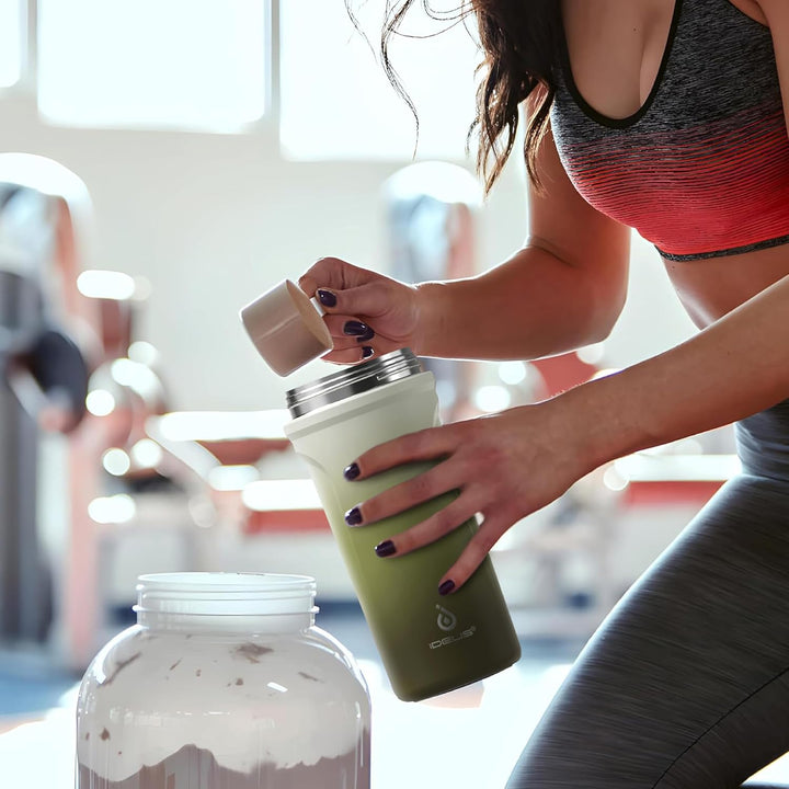 Ideus Shaker Protein Trinkflasche 700ml (24oz)，Doppelwandig Edelstahl Sportflasche mit Skalierlinien