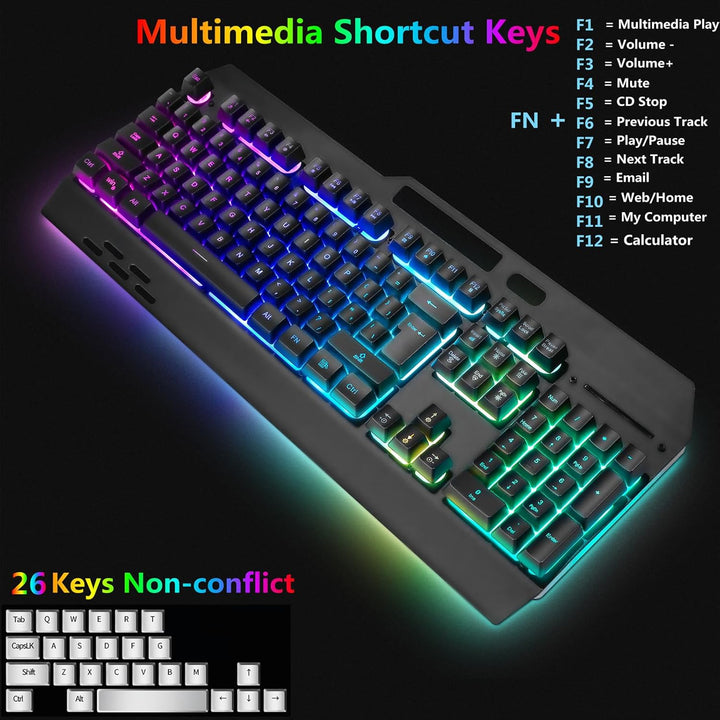 Kabellose RGB-Gaming-Tastatur, kabellose LED-Maus und Mauspad-Set, wiederaufladbare Hintergrundbeleu