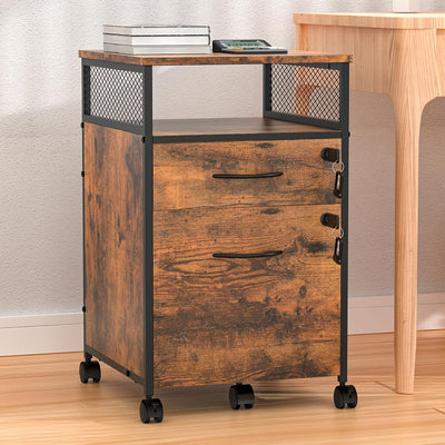 Lvhecforhm Mobile Aktenschrank, Rollcontainer mit 2 Abschliessbaren Schubladen, Büro-Archivschrank m