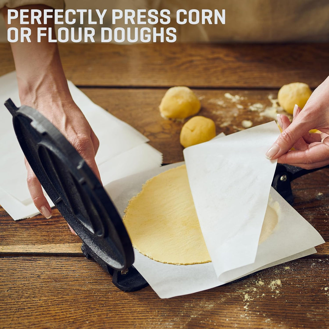 Uno Casa - Master Kit – Tortilla-Presse 20,3 cm mit Comal-Pfanne, 4 Taco-Haltern und Tortilla-Wärmer
