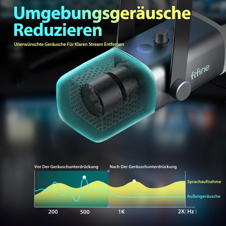 FIFINE XLR Gaming Mikrofon für Streaming Podcast Studio, USB Dynamisch Microphone PC mit Stummschalt