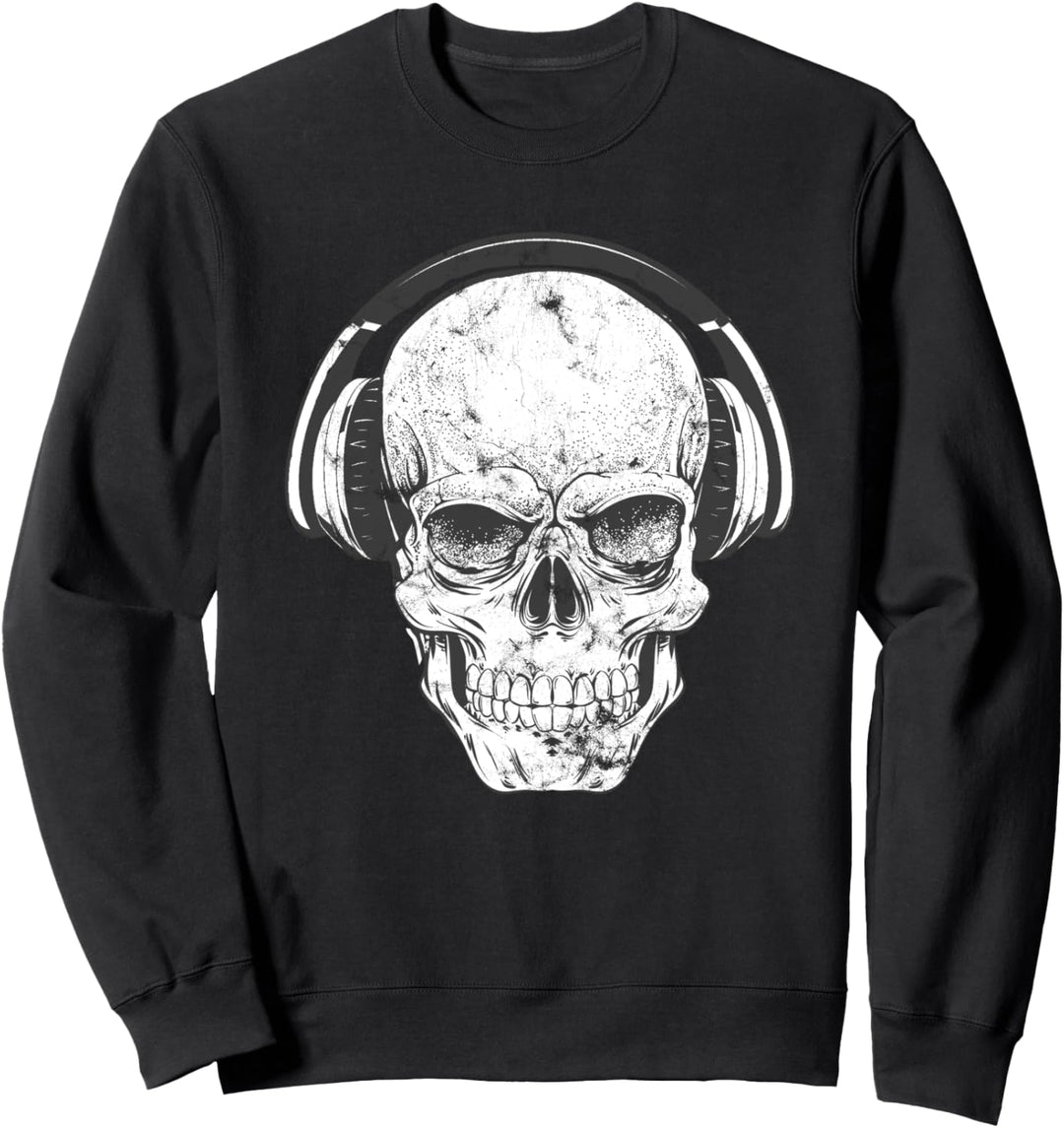 Stylisches Totenkopf T-Shirt Kopfhörer DJ Tee für Musikfans Sweatshirt