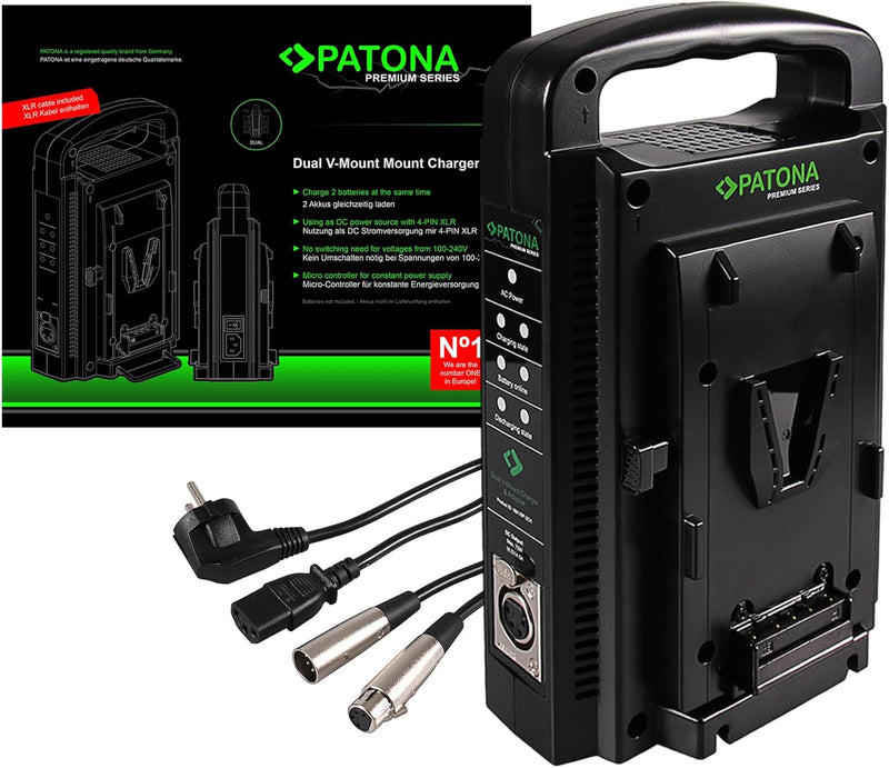 PATONA Premium V-Mount 4 Kanal smart Ladegerät (3A) mit 4-Pin XLR DC Kabel V-Mount 4 Kanal Lader, V-