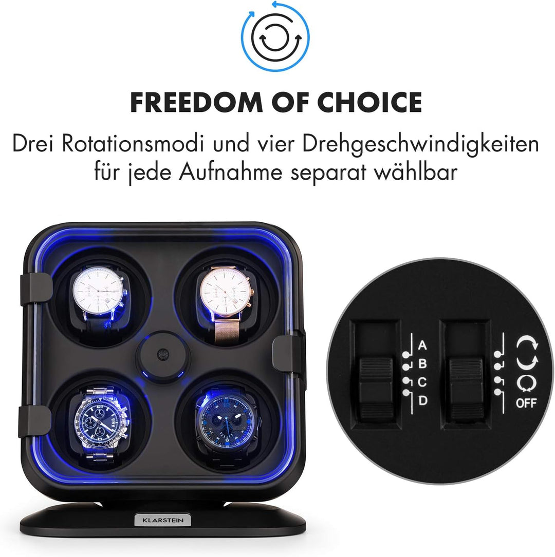 Klarstein Uhrenbeweger für 4 Uhren, Automatik-Uhrenbeweger für Damen & Herren, Uhrenbeweger für Auto