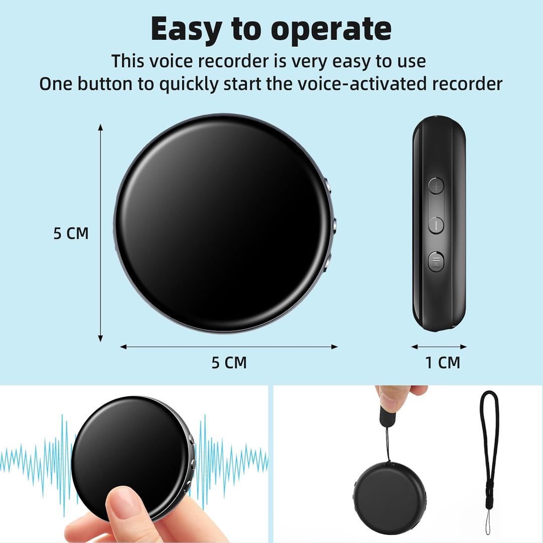 64GB Diktiergerät Mini - Aufnahmegerät mit Spracherkennung Magnet Voice Recorder mit Rauschunterdrüc