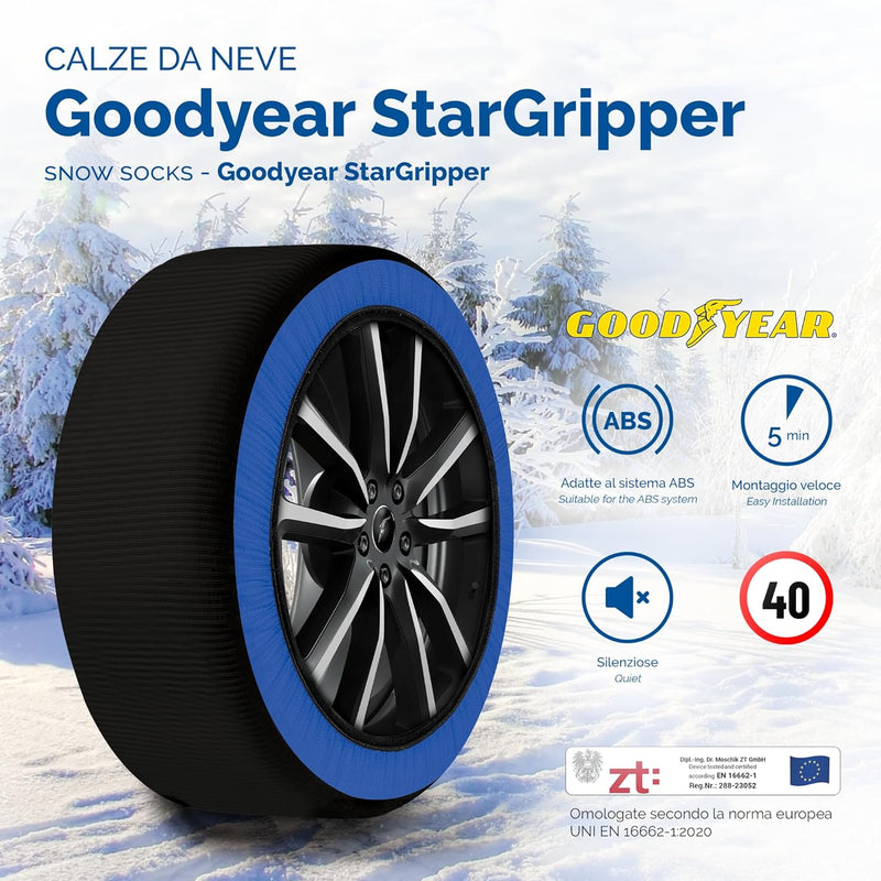 Goodyear Star Gripper Schneeketten zugelassen Italien EN 16662-1:2020 Zwei Schneeketten aus Stoff fü