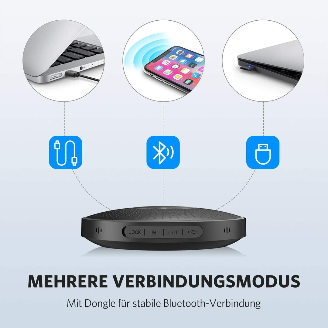 EMEET M2 Bluetooth Konferenzlautsprecher - USB Speakerphone mit 4 AI-Mikrofon, 360º Spracherkennung,