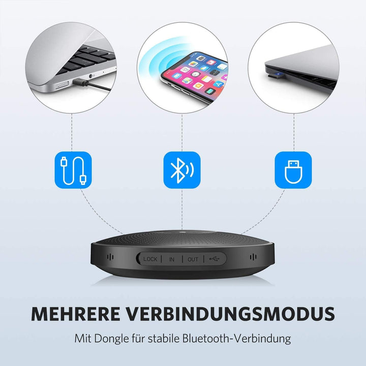 EMEET M2 Bluetooth Konferenzlautsprecher - USB Speakerphone mit 4 AI-Mikrofon, 360º Spracherkennung,