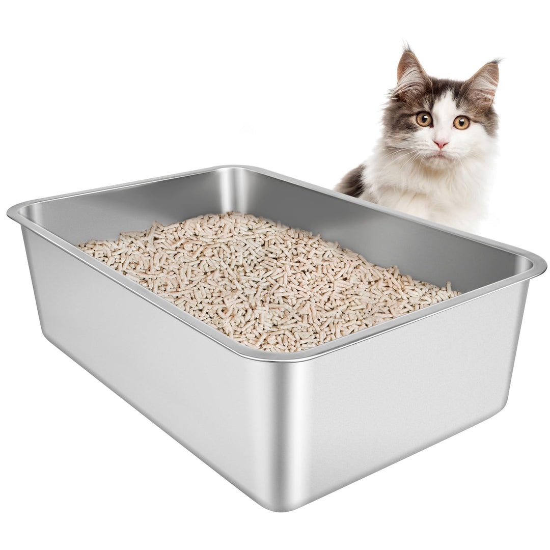 IKITCHEN Grosse Katzentoilette Edelstahl(60×40×20cm), Litter Box Katzenklo, Katzen und Kaninchen Met