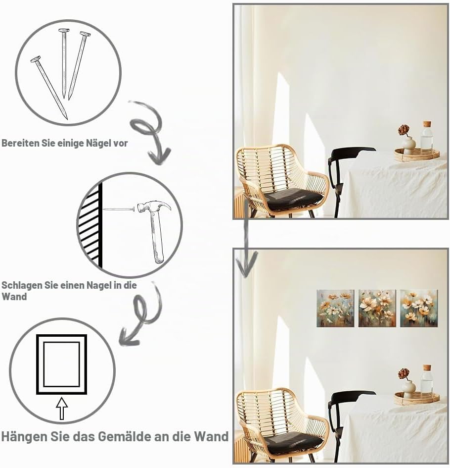 Piy Painting 3Teilig Abstrakt Floral Wandbilder Wohnzimmer Wildblumen Pflanzen Leinwand Bilder Schme