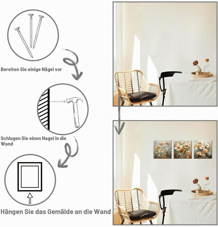 Piy Painting 3Teilig Abstrakt Floral Wandbilder Wohnzimmer Wildblumen Pflanzen Leinwand Bilder Schme