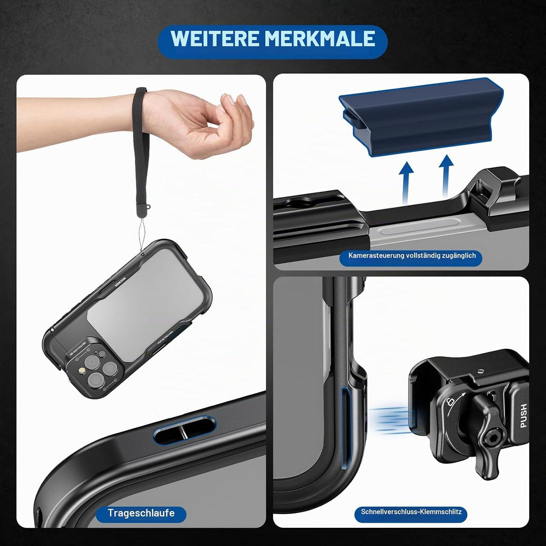 NEEWER 16 Pro Max Käfig Cage, Schnellwechsel Video Rig Handy Stabilisator, kompatibel mit iPhone 16
