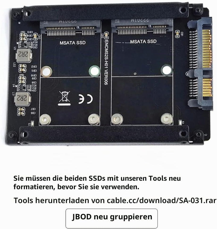 NFHK Dual MSATA Mini-SATA SSD Karte JOBD Raid0 Span Bridge zu 2.5inch SATA Combo HDD Festplattengehä