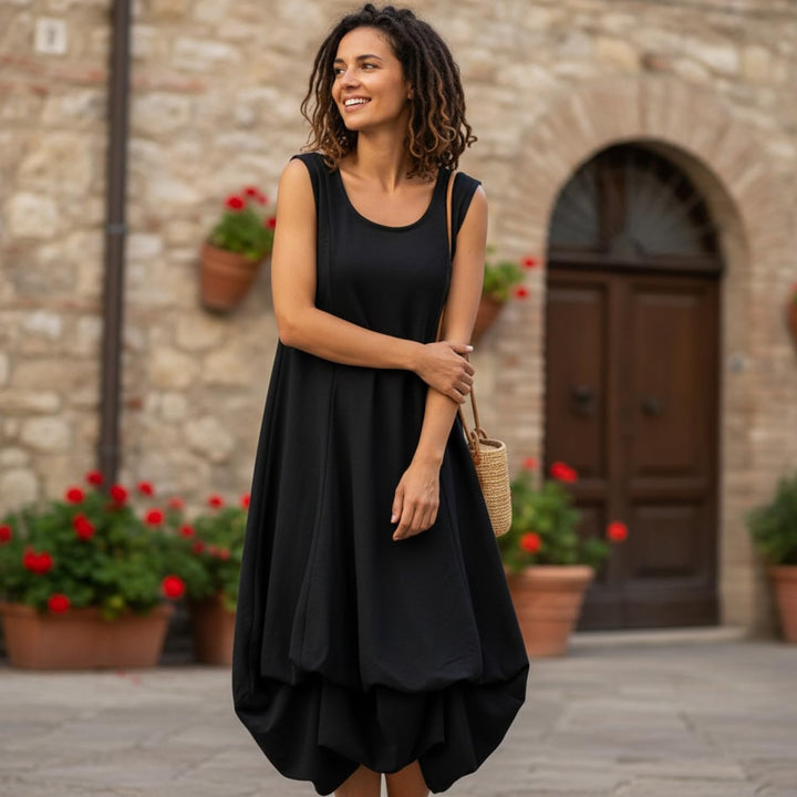 GURU SHOP Langes Wandelbares Sommerkleid, Maxikleid, Damen, Baumwolle 38 Schwarz, 38 Schwarz