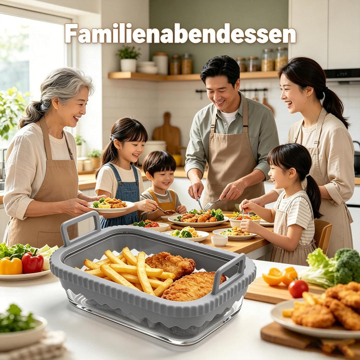 Glasform für Airfryer, Glas Auflaufform Airfryer mit Silikongriffen für Ninja Heissluftfritteuse Zub