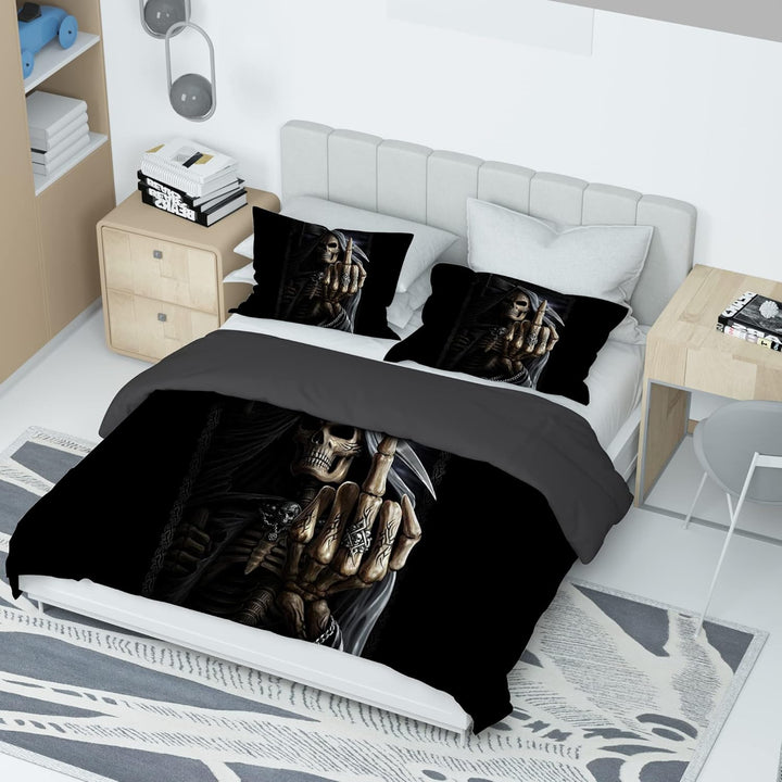 MIQEBX Totenkopf Bettwäsche 135x200cm Halloween Gotisch-Bettbezug Für Teenager,3D Schädel und Rosen