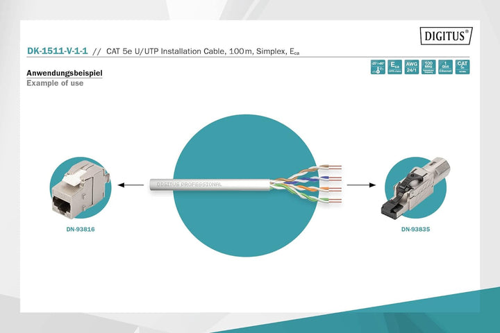 DIGITUS 100 m Cat 5e Netzwerkkabel - U-UTP Simplex - BauPVO Eca - PVC Mantel - 100 MHz Kupfer AWG 24