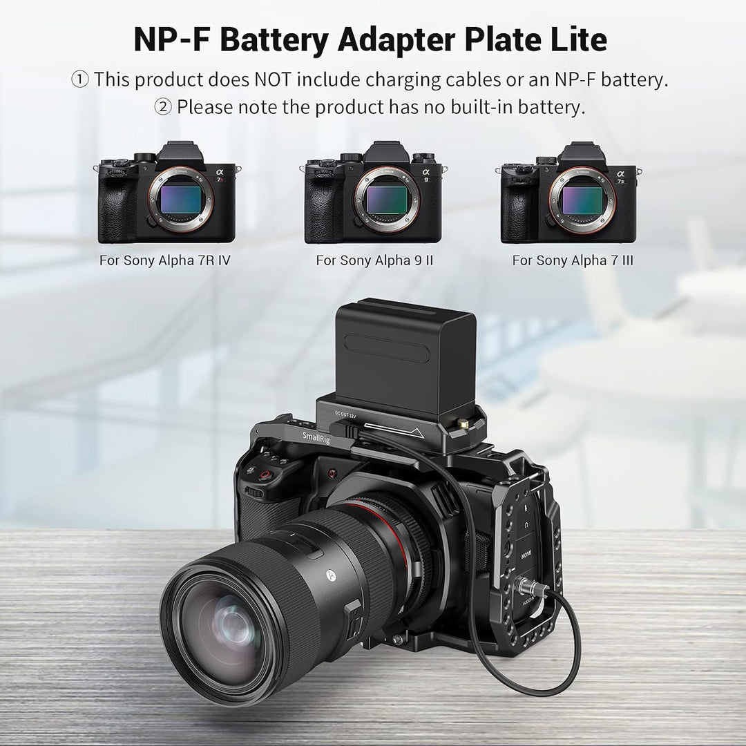 SMALLRIG NP-F Akku Adapterplatte Lite für Sony A7 A9 / BMPCC 4K 6K / GH5 / Z6 Z7, mit 12V DC / 7,4V
