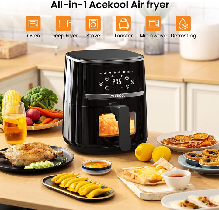 Hot Air Fryer 4.5 L 1500 W with Viewing Window for Kitchen, Low Noise, Memory Function, 8 Preset Men