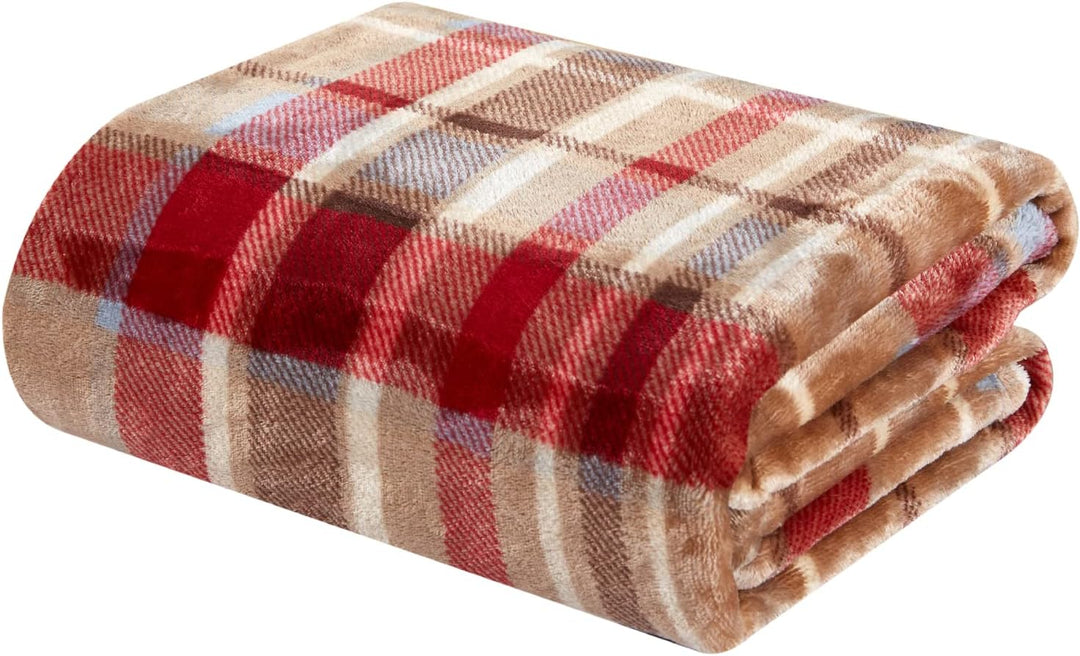 DREAMLANDING Decke für Sofa-230 x 230 cm Rot kariert-Kuscheldecke Flauschig weich, bunt, übergross,