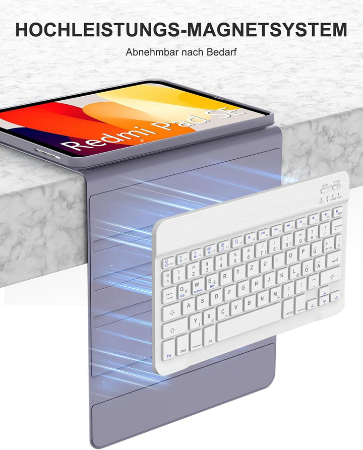 Hülle mit Tastatur für Xiaomi Redmi Pad SE 11 Zoll (2023), Abnehmbare Bluetooth 5.0 Keyboard Schutzh