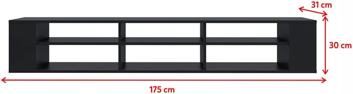 Selsey Weri - TV-Board hängend mit 6 offenen Fächern, minimalistisch, 175 cm breit (Schwarz), Schwar