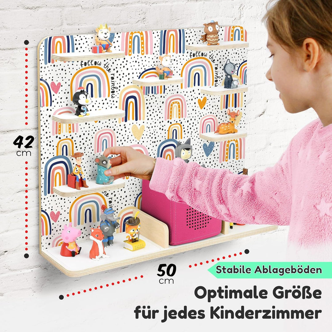 stadtecken Holzregal für Musikbox I Geeignet für die Toniebox und ca. 50 Tonies I Perfekte Tonie Auf