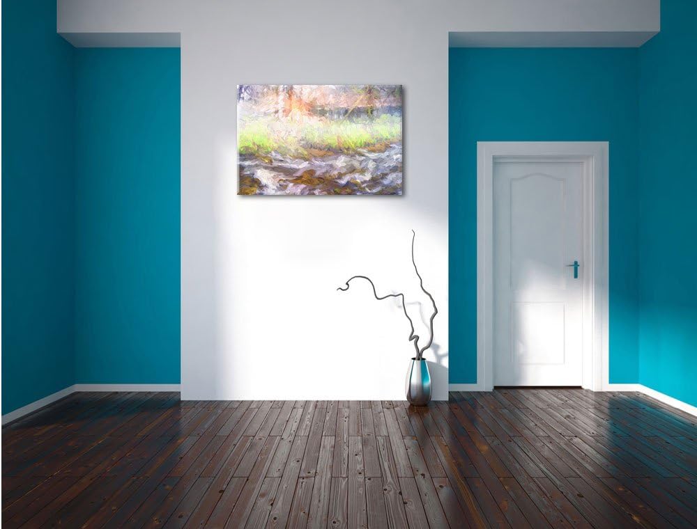 Pixxprint Nebeldickicht im Wald Kunst Pinsel Effekt, Format: 100x70 auf Leinwand, 100x70