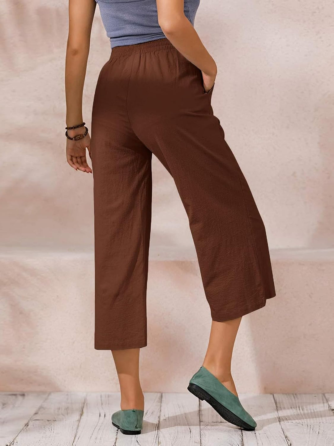 Ecupper Capris Hose Damen Sommer Übergrösse Baumwolle Lässig Hose Stoffhose Weitehosen S Braun, S Br