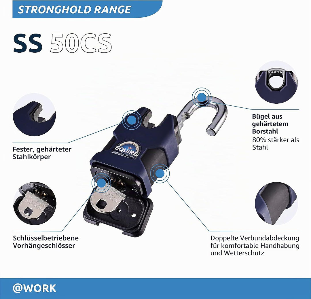 Henry Squire SS50CS Vorhängeschloss mit Bügel, Stahl, 50 mm 50mm Blau, 50mm Blau