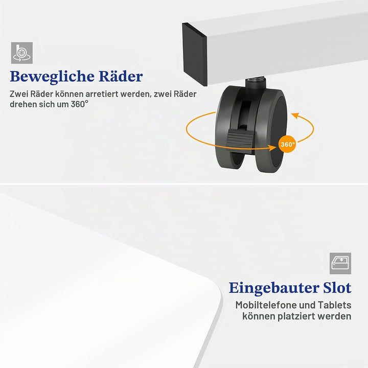 soges Laptoptisch Beistelltisch mit Rollen,höhenverstellbarer PC Tisch Notebook Sofatisch Laptopstän