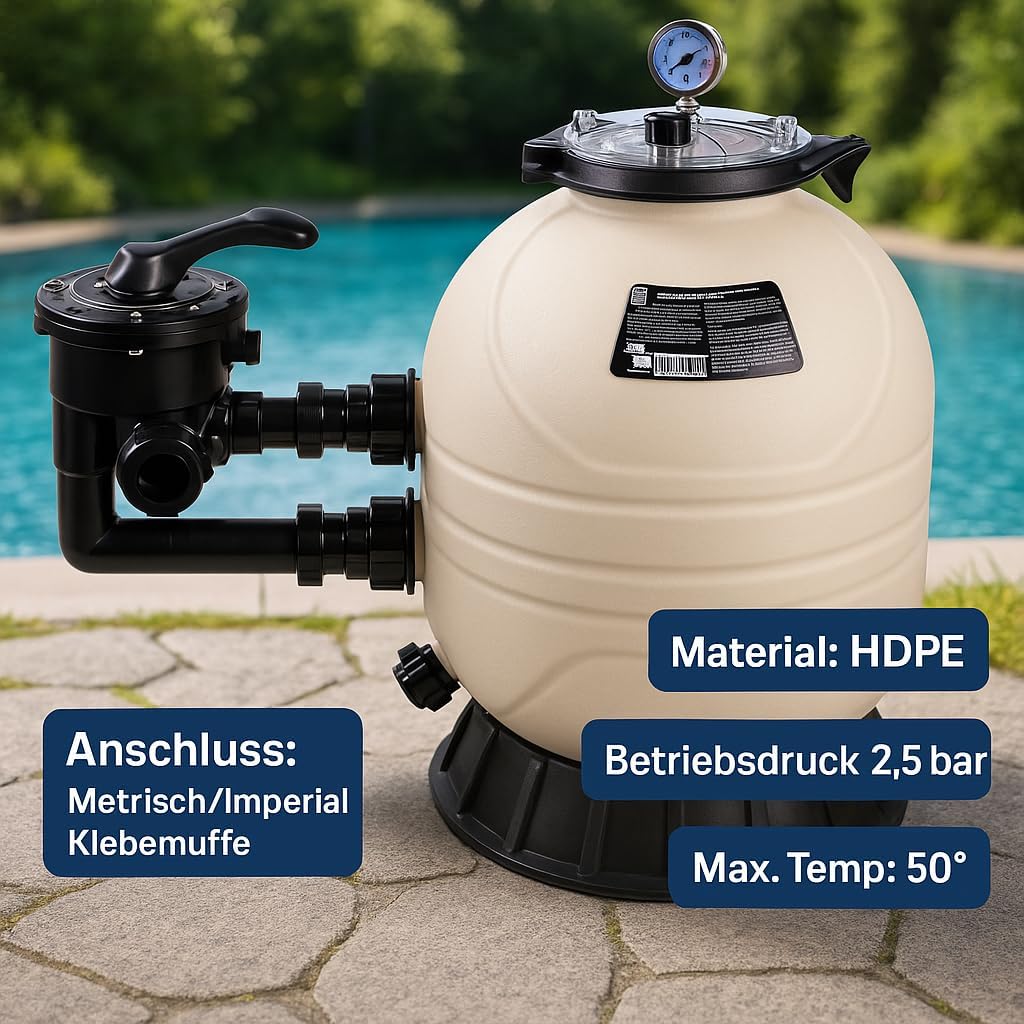 Flotide MFS24 HDPE Sand Filter - 600mm Diameter, 14000 L/H Max Flow, 71.5 m³ Pool Capacity, 0.28 m²F