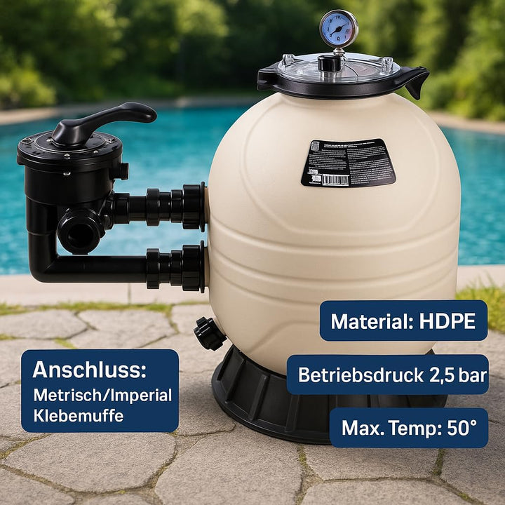 Flotide MFS24 HDPE Sand Filter - 600mm Diameter, 14000 L/H Max Flow, 71.5 m³ Pool Capacity, 0.28 m²F
