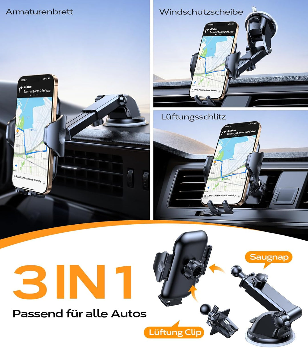 [𝙐𝙥𝙜𝙧𝙖𝙙𝙚 𝙎𝙖𝙪𝙜𝙠𝙧𝙖𝙛𝙩] VICSEED Handyhalterung Auto [Fällt Nie ab] 3 in 1 Kfz Handyhalter Saugnapf & Lüf
