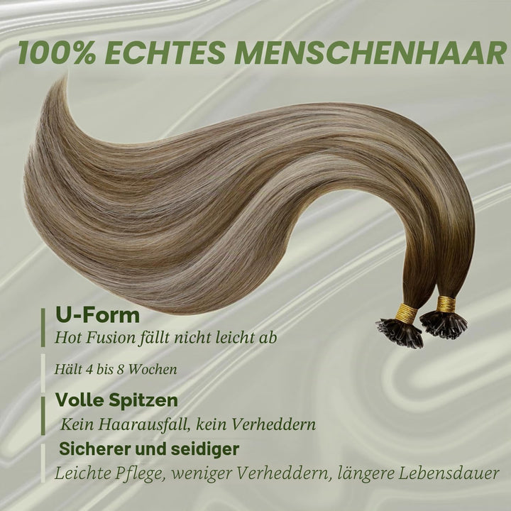 RUNATURE Bonding Extensions Echthaar Balayage Braun zu Blond 30cm 40g 50strähne Keratin Haarverlänge