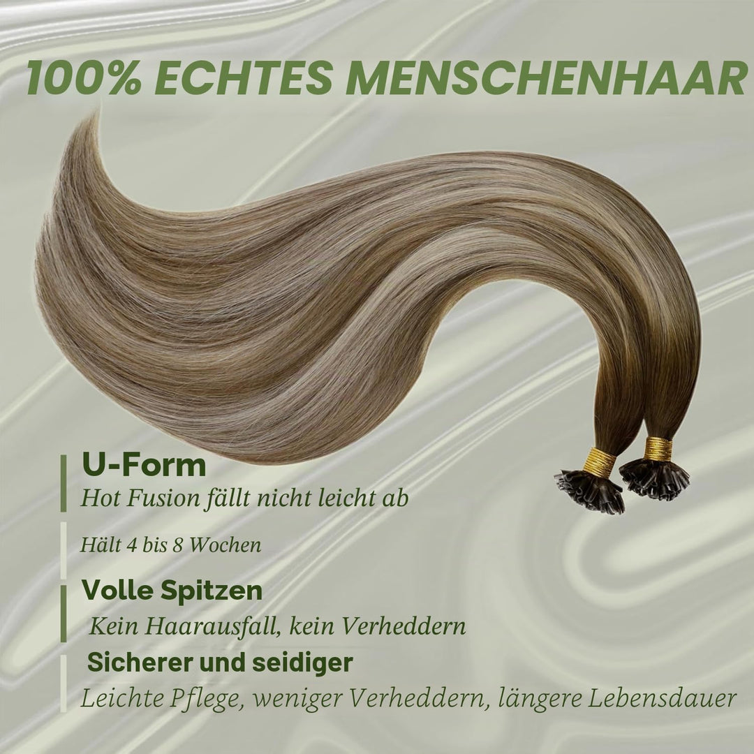 RUNATURE Remy Keratin Bonding Extensions Echthaar 50cm Lang Haarextension Echthaar Keratin 1g Hot Fu
