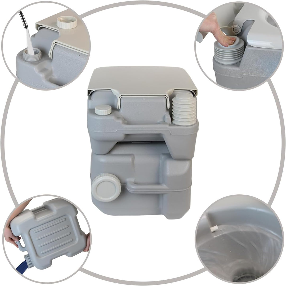 Montafox Camping Toilette 20 L Angenehme Sitzhöhe Tragbare Reise Toilette bis 130 kg Wohnwagen Campe
